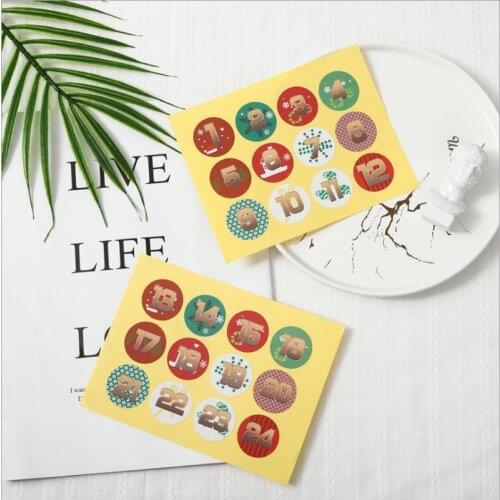 120pcs/pack Two choices of numbers 1-24 stickers round color Christmas stickers gift box stickers