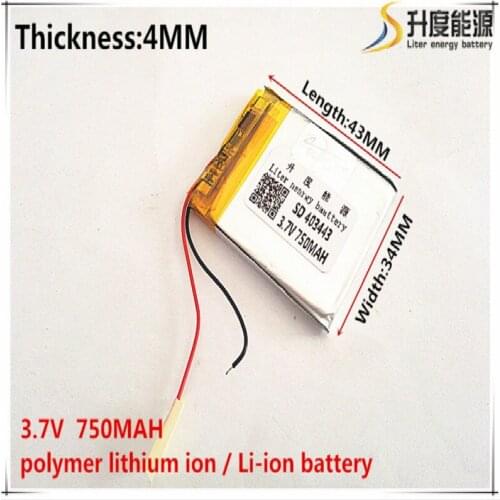 2pcs [SD] 3.7V,750mAH,[403443] Polymer lithium ion / Li-ion battery for TOY,POWER BANK,GPS,mp3,mp4,cell phone,speaker