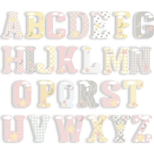 26 Capital Letters with Stars Cloud Wall Stickers for Nursery Girls Room Kindergarten Home Decoration Baby Pink Theme Sticker