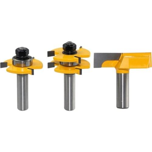 3 Pcs 1/2 Inch Shank Tongue and Groove Router Bits Bottom Cleaning Double Flute Carbide Tipped for Woodworking Promotion