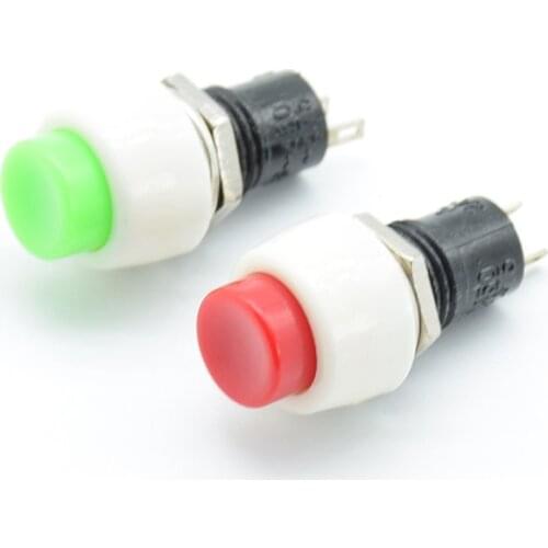 5pcs Self-locking Round Small Push Button Switch Terminal 250V 2A Red Green Copper Pin 10mm Mounting Hole DS-450