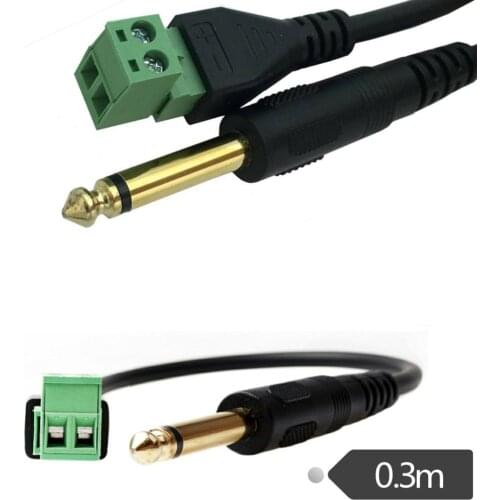 6.35mm Stereo Audio Mono Male To 90 Degree 2 Pin Screw Terminal Female Microphone Balun Solderless Converter Adapter Cable 0.3m
