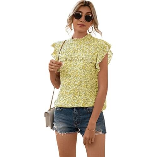 Blouses Women Blouse Shirt Floral O-Neck Short Sleeve Shirts For Woman Top Femme Blusas y camisas de mujer Womens Clothing 2021