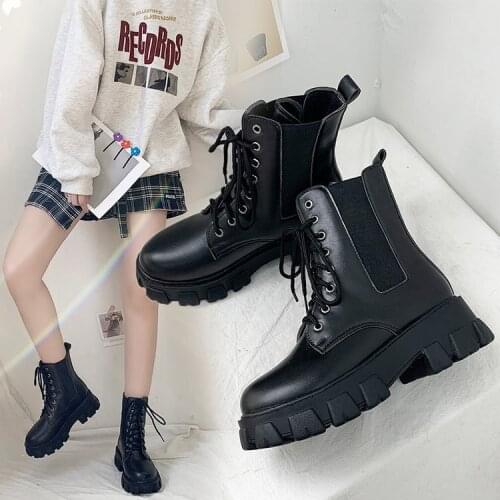 Lace Up Womens Rubber Boots Rock Shoes Woman Round Toe Low Heels booties Clogs Platform Luxury Designer Winter Footwear