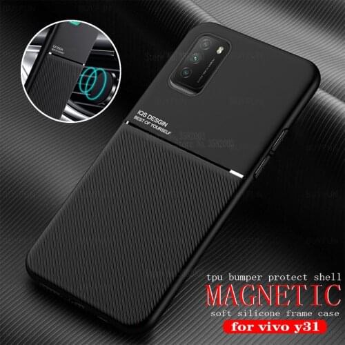 Cases for Vivo Y31 Case Leather Texture Car Magnetic Holder Cover for Vivo Y31 Y 31 2021 V2036 6.58'' Silicone Shockproof Coques