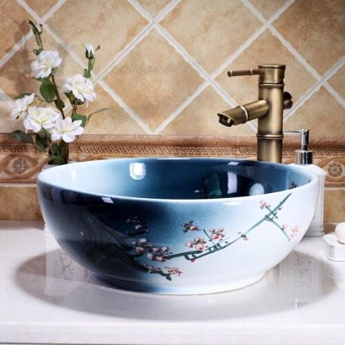 China handmade porcelain art ceramic plum blossom wash basin / fancy sink