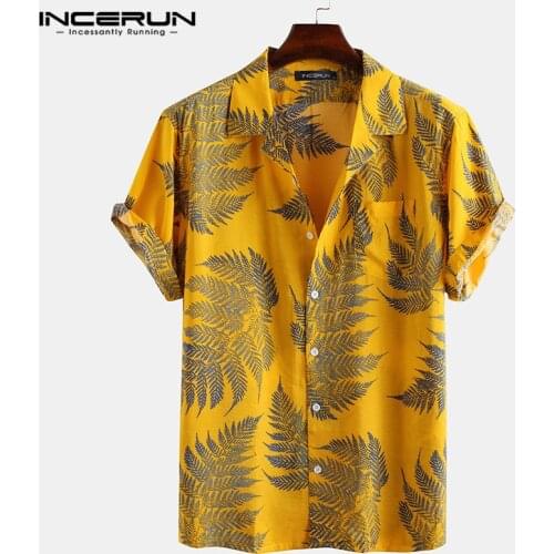 Printing Men Hawaiian Shirt Tropical Short Sleeve Vacation 2021 Lapel Button Male Beach Shirts Casual Streetwear Camisa INCERUN