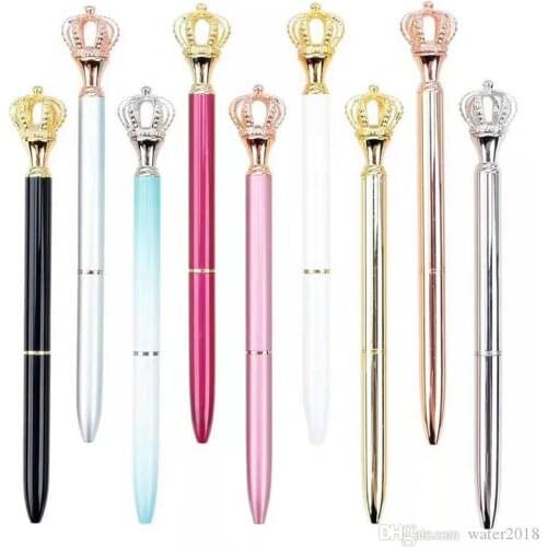 Imperial Crown Adornment Crystal Pen Gem Ballpoint Pen Ring Wedding Office Metal Ring Roller Ball Pen Rose Gold Silver Pink Free