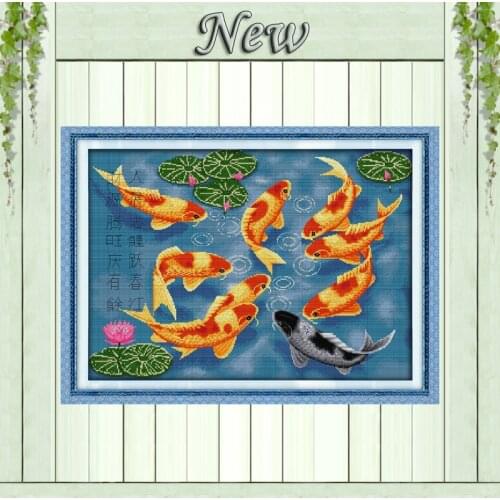 Surplus year after year fishes painting Decor Counted Print on canvas Needlework Sets embroidery DMC 11CT 14CT Cross Stitch kits