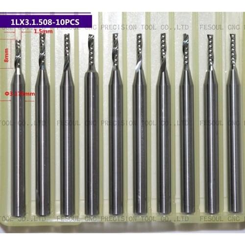 3.175mm*1.5mm*8mm,10pcs,Free shipping 1 Flute End Mill,CNC end milling Cutter,Solid carbide woodworking tool,PVC,MDF,Acrylic