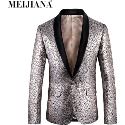 Suit Silver Men Blazer MEIJIANA Coat Performance Wedding Tuxedo Party Prom jacket Men Fashion Casual