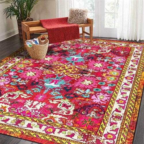 European-Style Rugs Persian Retro National Wind Rose Red Dark Blue-Green Carpet Living Room Bedroom Bedside Carpet Floor Mat