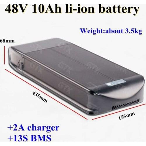 48V 10Ah Lithium Li ion battery 10Ah 3.7V 18650 Battery pack with bms 13s for 48V 750W 500W ebike bicycle scooter +2A charger