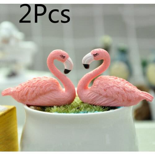 2Pcs/Pair Micro Flamingo Figurine Miniature Cute Animals Ornaments DIY Fairy Craft Garden Home Decoration