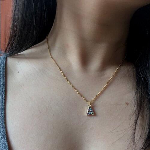 Mix Color Zircon A-Z Letter Name Pendant Charm Necklace for Women Men Gold Color Small 26 Initial Alphabet Steel Chain Necklaces