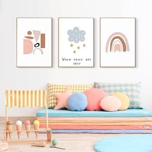 Nursery Motivative Quote Wall Art Painting Rainball Color HD Image Poster on The Wall Decor for Kids Room