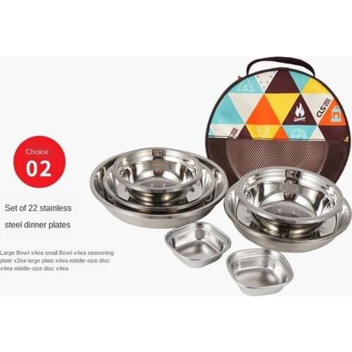 22Pieces Stainless Steel Plates and Bowls Set Small and Large Dinnerware for