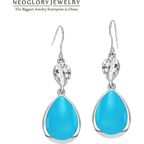 Neoglory Jewelry Crystal Blue Enamel Paint Fashion Drop Earrings Brincos for Women 2020 New Elegant Jewelry Brand Charm