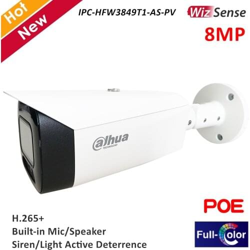 Dahua WizSense 8MP Full Color IP Camera IPC-HFW3849T1-AS-PV Built-in Warm illuminator Support Sound and Light alarm Built in MIC