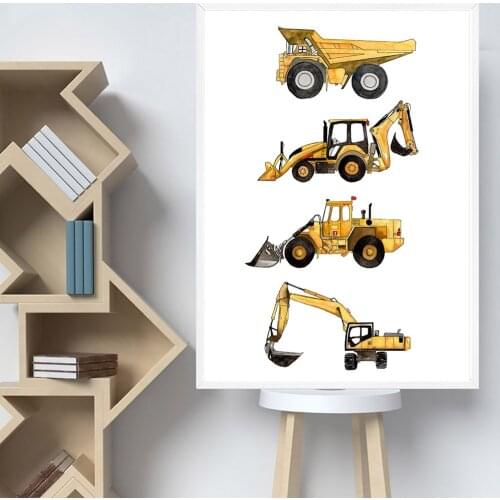 Leinwand Druck Bau Transport Aquarell Poster Lkw Bagger Malerei Wand Kunst Modulare Bild Baby Boy Zimmer Hause