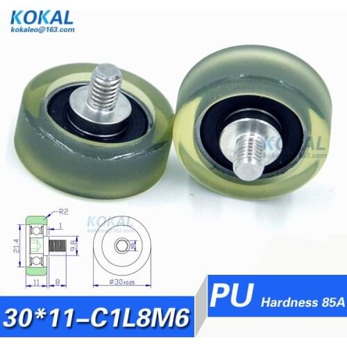 [PU30*11-C1L8M6]Free Shipping 10pcs M6 TPU PU rubber 608RS bearing roller wheel 8*30*11mm flat type pulley