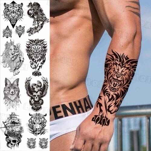 Realistic Lion Temporary Tattoos For Men Women Adult Tiger Pirate Skull Animal Fake Tatoo Sticker Arm Tattoo Toten Armband