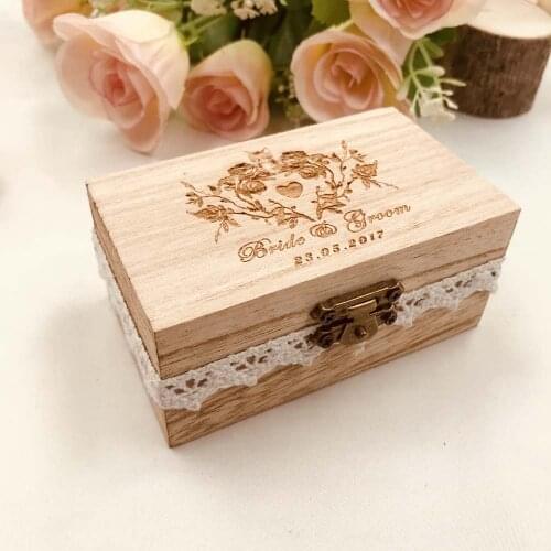 Personalized Wedding Ring Bearer Box, Cat wedding ring box with flower,Wood Custom Engraved Ring Box Wedding Ring Holder Box