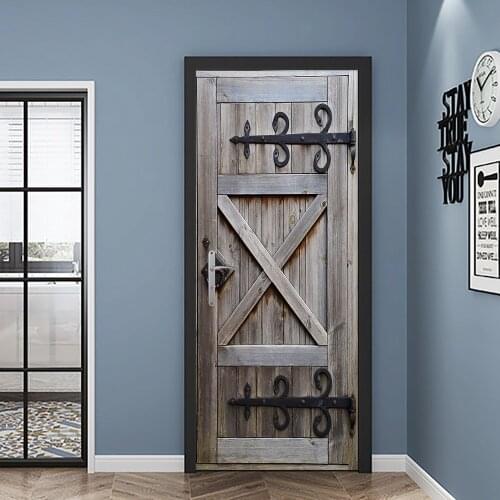 Vintage Wooden Door Wall Stickers Home Decoration DIY Door Stickers Kitchen Bathroom Art Mural Peel & Sticker Vinly Wall Paster