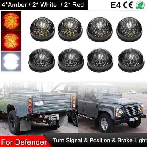 8PCS Smoked lens light For Land Rover Defender Complete LED Lamp Upgrade Kit 90/110 1983-1990