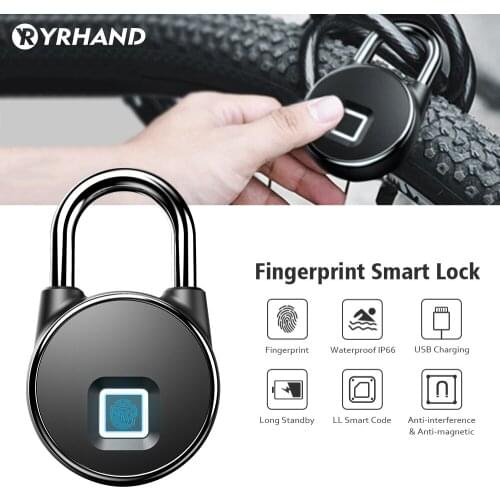 Smart Digital Padlock Keyless Fingerprint Scanning Travel luggage padlock IP65 Waterproof Mini Security Cabinet bag Bike Padlock