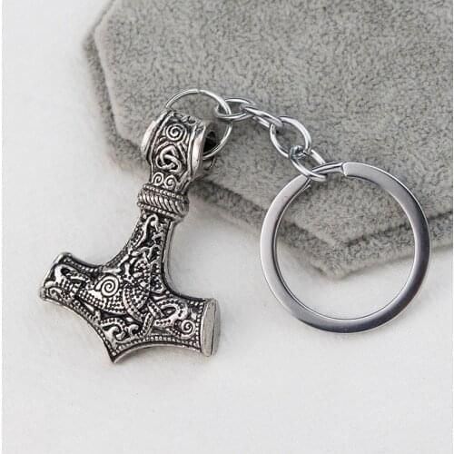 Vintage Handmade Keychain Viking Rune Hammer Car KeyRing Mjolnir Outdoor Mountaineering Survival Braided Rope Men Norse Jewelry