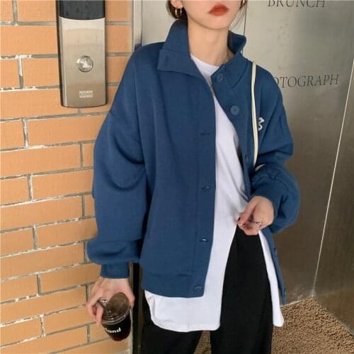 Topfight Girl Students Plus Velvet Thick Coats Solid Oversize Baseball Uniform Retro Jacket with No Hat Varsity Hiphop Street