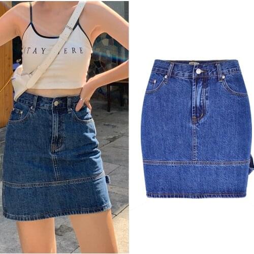 Women Denim Skirt High Waist Sexy Mini Skirts Patchwork Bodycon Skirt Summer 2021