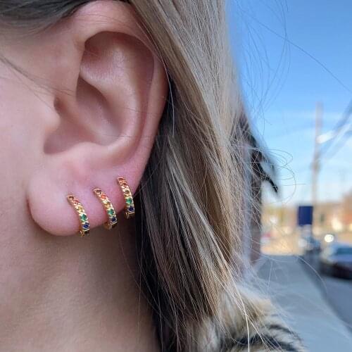 925 Sterling Silver earring colorful cz Rainbow minimalist earrings For girl women 2019 dainty multicolor hoops Fashion Jewelry