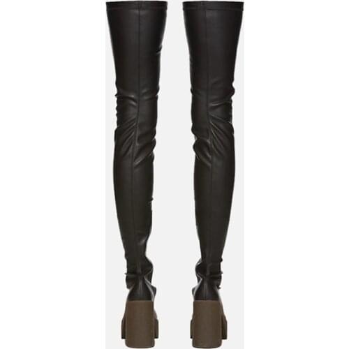 MUMANI Woman Over The Knee High Boots Square Heel Winter Shoes Square Toe Sexy Leather Boots Elastic Fabric Platform Long Boots