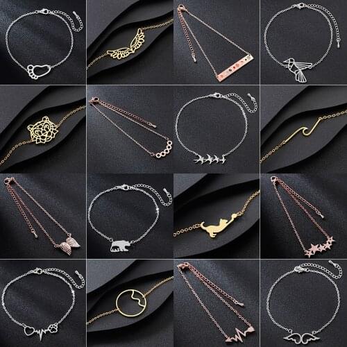 Todorova Stainless Steel Bracelet for Women Rose Gold Color World Map Ecg Shaped Pulseira Feminina Lovers Engagement Jewelry