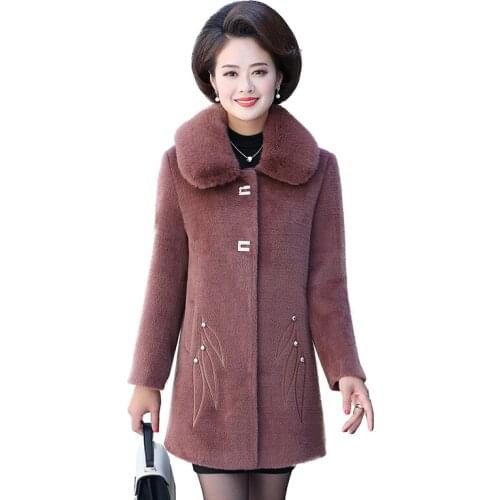 Autumn woolen Tops Female high quality winter Fur collar coat ladies new plus size loose women medium long mink down overcoat