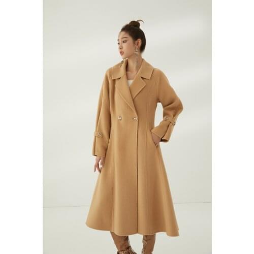 2021 Autumn and Winter New Casual Suit Collar Double Faced Nylon Coat Loose Long Skirt Tweed Coat for Women