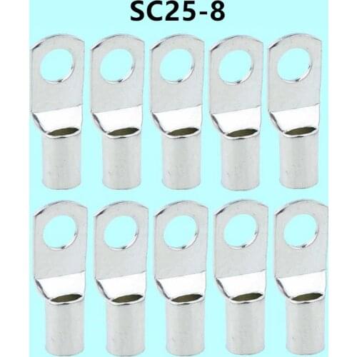 10PCS Brand new SC25-8 Bolt Hole Tinned Copper Cable lugs Terminals set Wire terminals connector