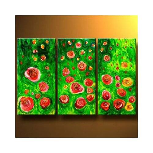 3pcs Hand Painted Canvas Painting-In Rose Garden-Modern Canvas Art Wall Decor-Floral Oil Painting Wall Art