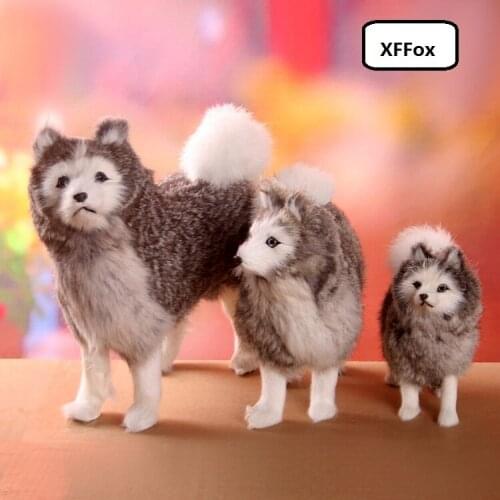 3 pieces a lot new real life gray dog models plastic&furs husky dog dolls gift about 16-31cm xf1508