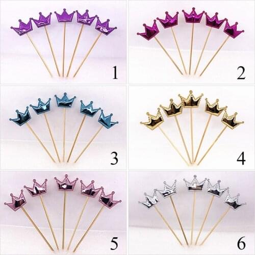 5 Pcs Crown Star Purple Cake Flags Cupcake Cake Toppers Birthday Accessories Wedding Party Decoration