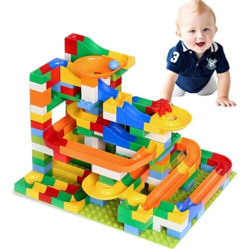 54-248PCS Marble Race Run Maze Ball Track Building Blocks Set Funnel Slide Bricks Compatible Big Size Block Toys For Children