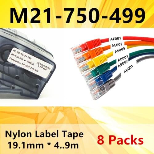 8PK M21 750 499 Label ribbon maker Label Tape BMP21 Black On White 4.9M Nylon for BMP21 Plus and LABPAL printer Tag Label