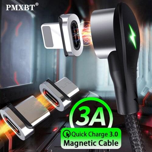 90 Degree Elbow Magnetic Micro USB Type C Cable For iphone 11 Pro X Samsung S10 S9 Xiaomi Magnet Charger Mobile Phone Cable Cord