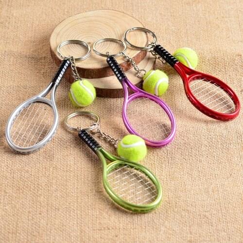 7 Colors Mini Tennis Racket With Tennis Pendant Keychain Cute Sport Multicolor Keyring Holer Accessories For Festival Gifts