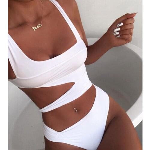 One Piece Swimwear Women High Cut Out Bathing Suit Push Up High Waisted Monokini Sexy Hollow Maillot De Bain Femme Solid Trikini