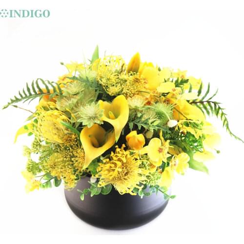 Yellow Calla Flower Centerpiece (1 Set Bonsai With Metal Pot ) Silicone Tulip Customized Table Flower Arrangment - INDIGO