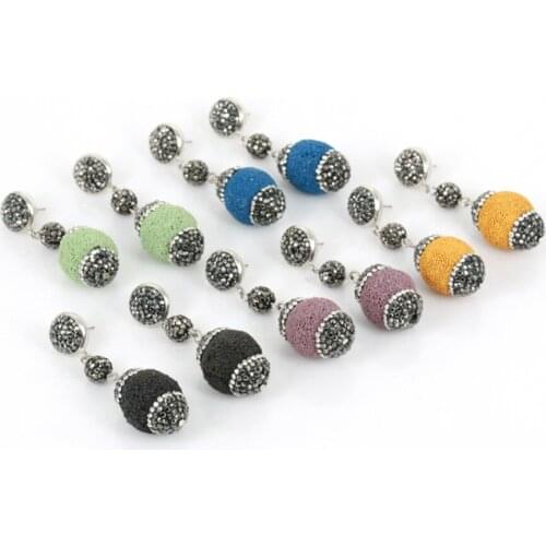 5PAIR Unique New Design Classic Dangle Earrings for Facebook Instagram Hot Sale Jewelry Rhinestone Natural Lava Stone Earrings