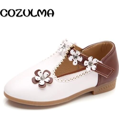 COZULMA Kids Casual Shoes Children Girls Leather Shoes Girls Princess Flower Party Shoes Kids Flats Casual Sneakers Size 21-36